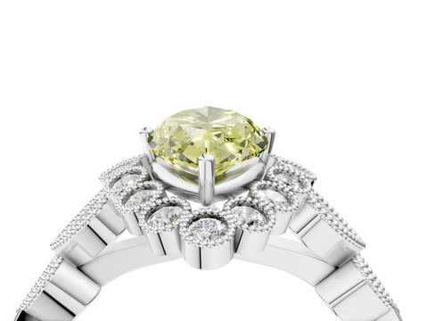 White gold Fancy Yellow Marquise Cut Brilliant Milgrain Pave Heart Band Solitaire Ring_4