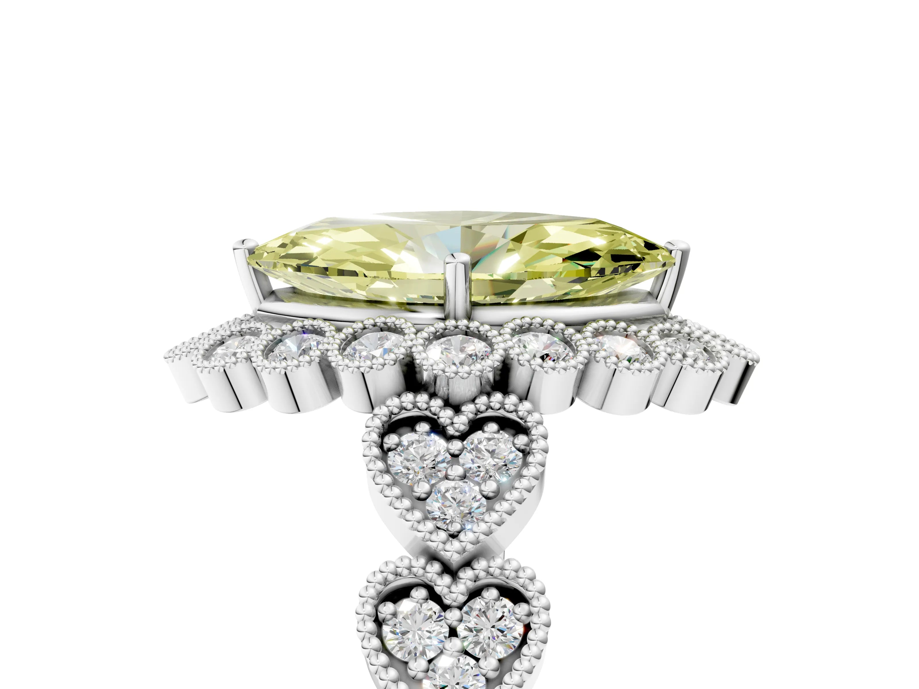 White gold Fancy Yellow Marquise Cut Brilliant Milgrain Pave Heart Band Solitaire Ring_5