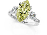 White gold Fancy Yellow Marquise Cut Brilliant Three-Stone Diamond Ring with Pavé Band and Four-Prong Setting_16