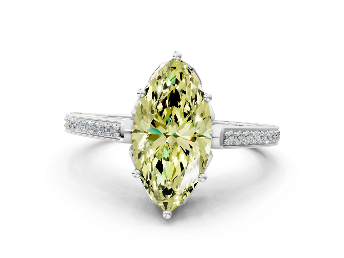 White gold Fancy Yellow Marquise  Cut Cathedral Pave Diamond Engagement Ring with Six-Prong Setting_33