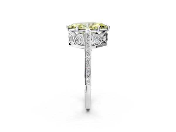 Platinum Fancy Yellow Marquise  Cut Cathedral Pave Diamond Engagement Ring with Six-Prong Setting