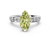 White gold Fancy Yellow Marquise  Cut Channel Set Diamond Engagement Ring with Four-Prong Setting