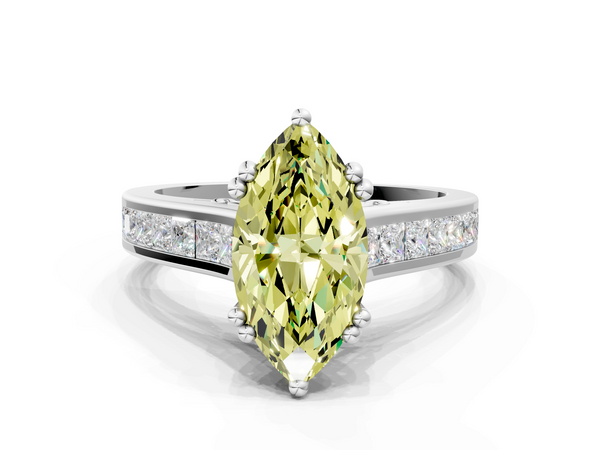 Platinum Fancy Yellow Marquise  Cut Channel Set Solitaire Engagement Ring with Prong Setting