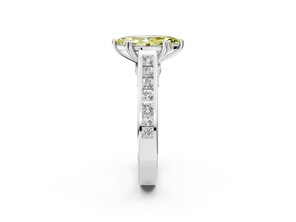 Platinum Fancy Yellow Marquise  Cut Channel Set Solitaire Engagement Ring with Prong Setting