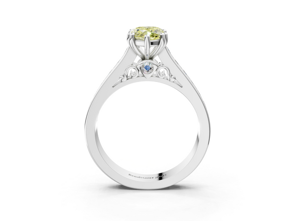 Platinum Fancy Yellow Marquise  Cut Channel Set Solitaire Engagement Ring with Prong Setting