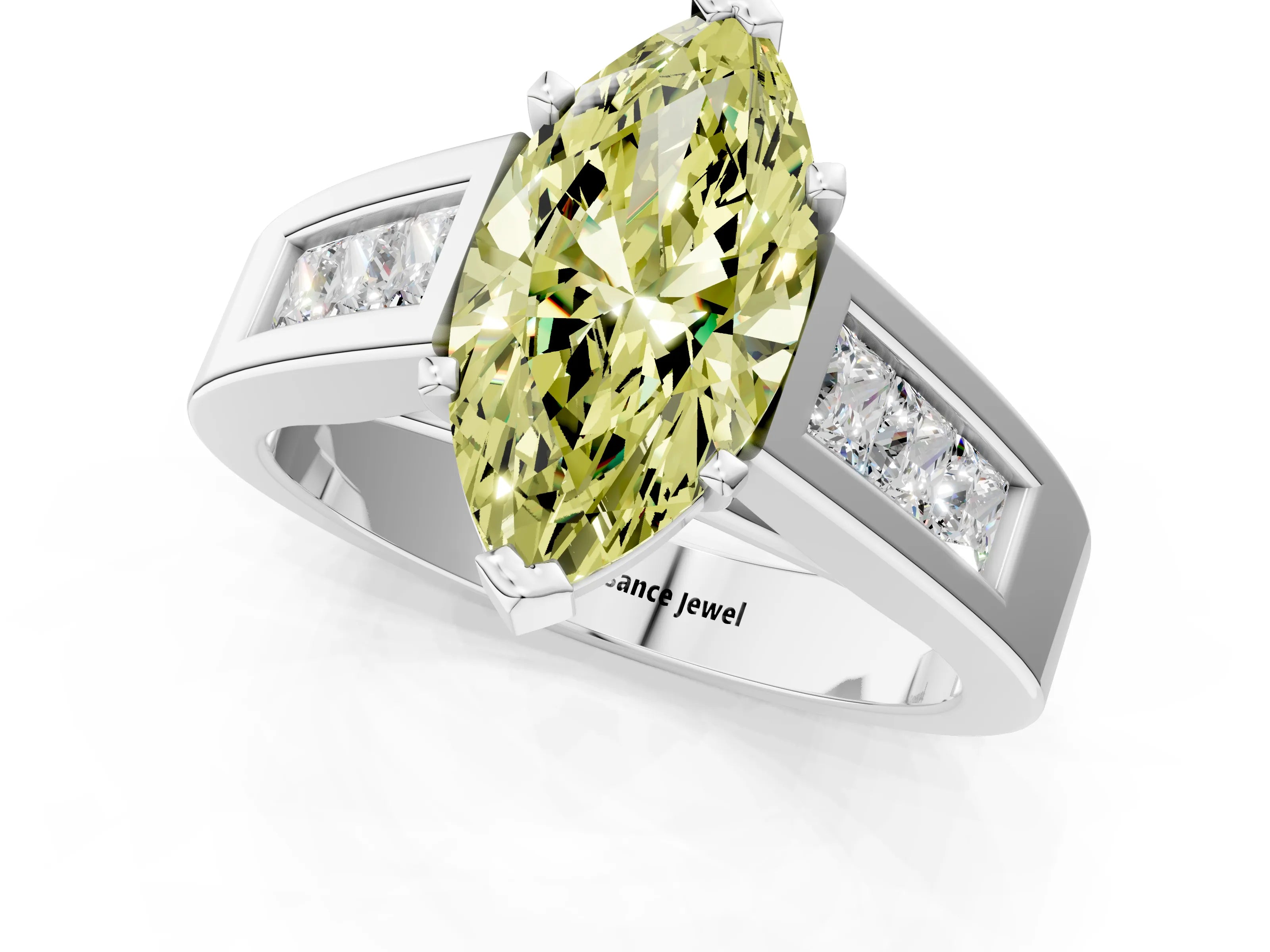White gold Fancy Yellow Marquise Cut Cut Channel Set Solitaire Ring with Four-Prong Setting_1