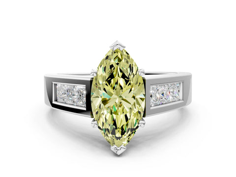 White gold Fancy Yellow Marquise Cut Cut Channel Set Solitaire Ring with Four-Prong Setting_12