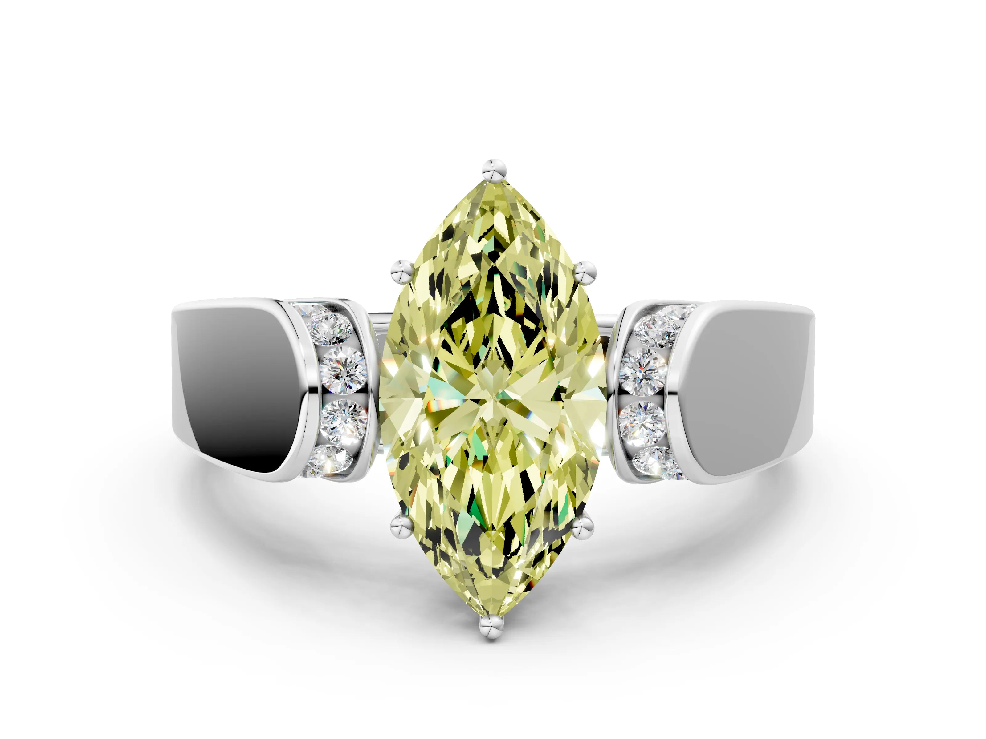 White gold Fancy Yellow Marquise Cut Cut Diamond Channel Set Solitaire Ring with Four-Prong Setting_144
