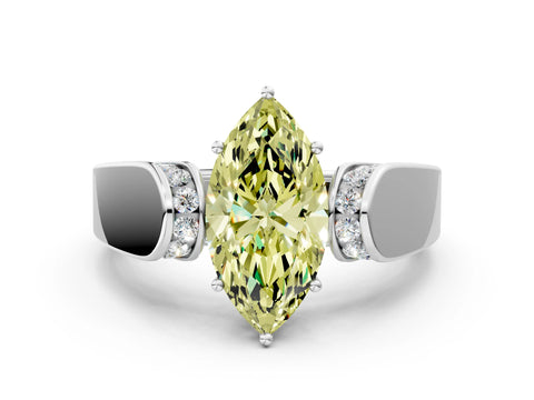 White gold Fancy Yellow Marquise Cut Cut Diamond Channel Set Solitaire Ring with Four-Prong Setting_144