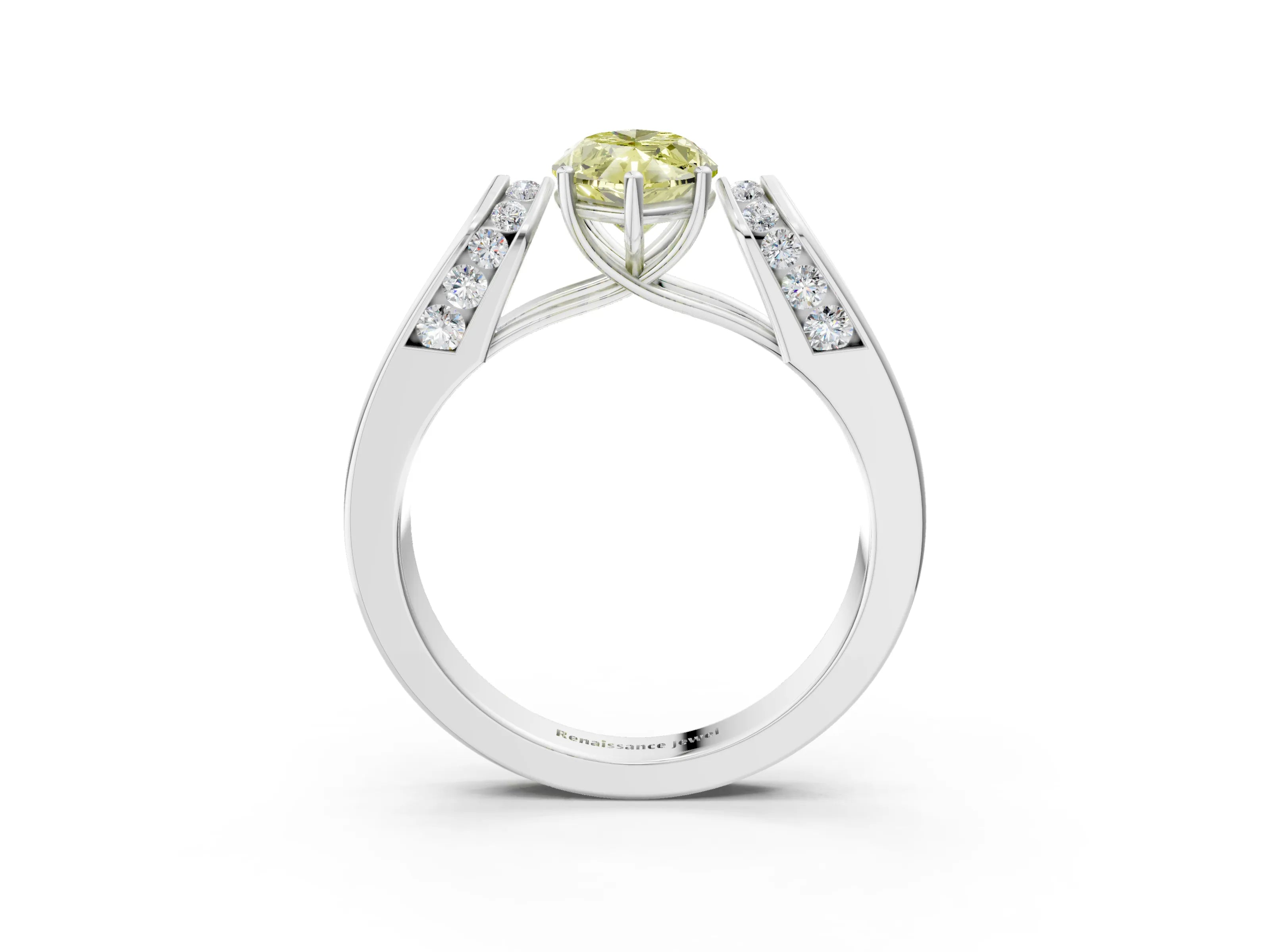 White gold Fancy Yellow Marquise Cut Cut Diamond Channel Set Solitaire Ring with Four-Prong Setting_147