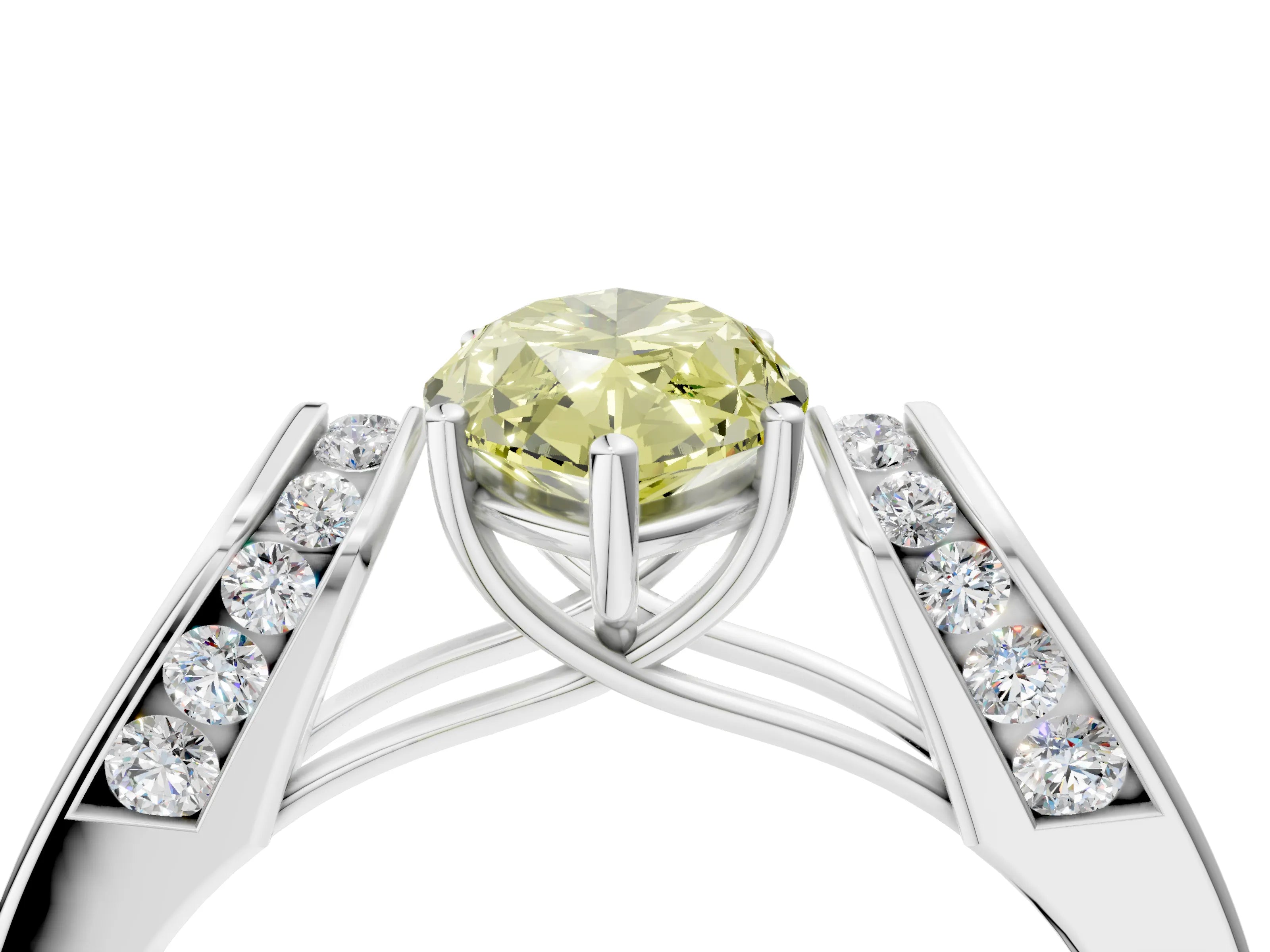 White gold Fancy Yellow Marquise Cut Cut Diamond Channel Set Solitaire Ring with Four-Prong Setting_148