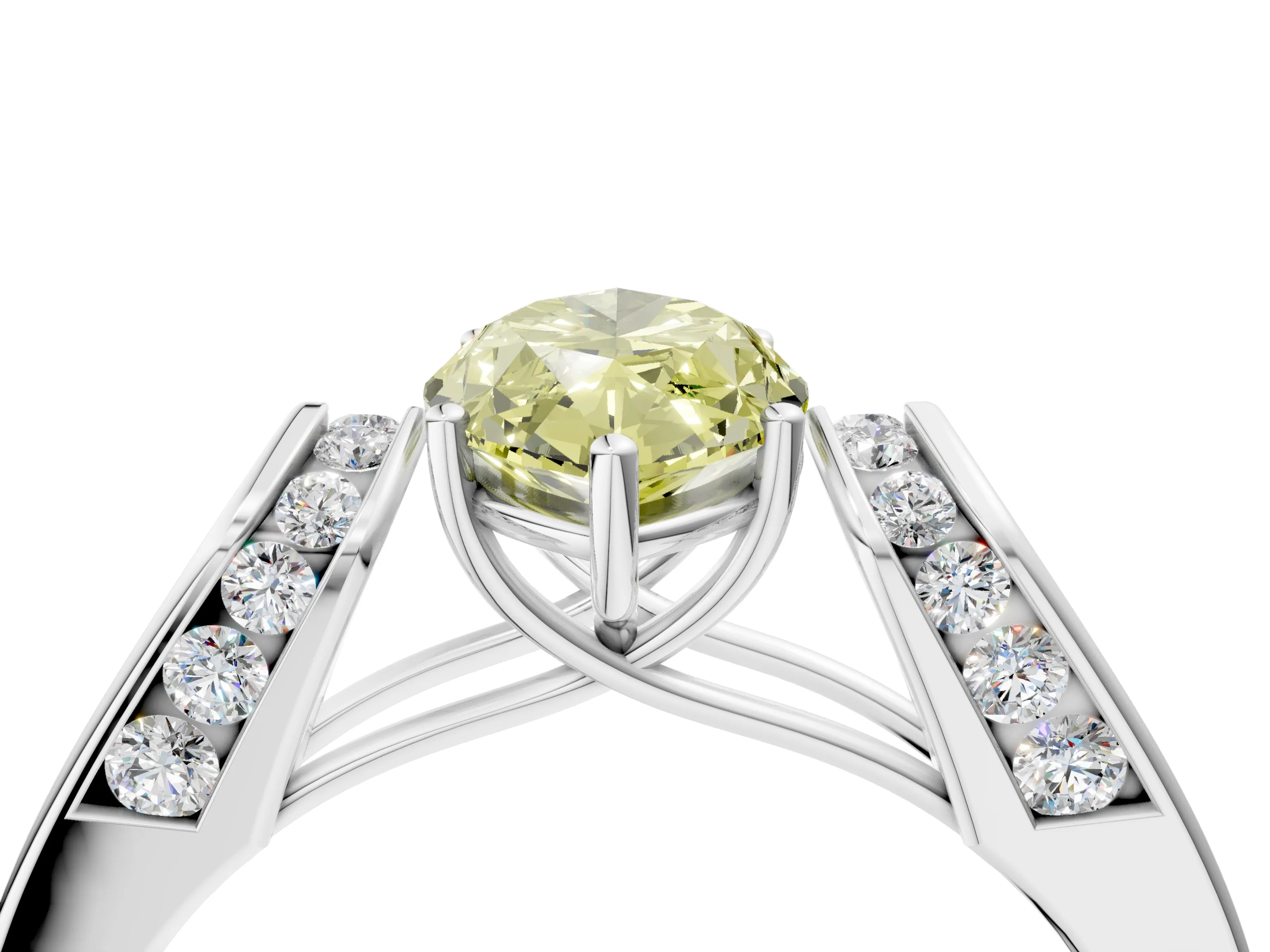 White gold Fancy Yellow Marquise Cut Cut Diamond Channel Set Solitaire Ring with Four-Prong Setting_4