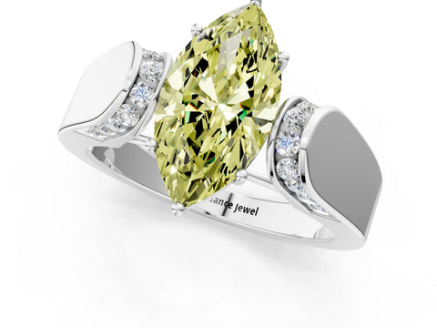 White gold Fancy Yellow Marquise Cut Cut Diamond Channel Set Solitaire Ring with Four-Prong Setting_73