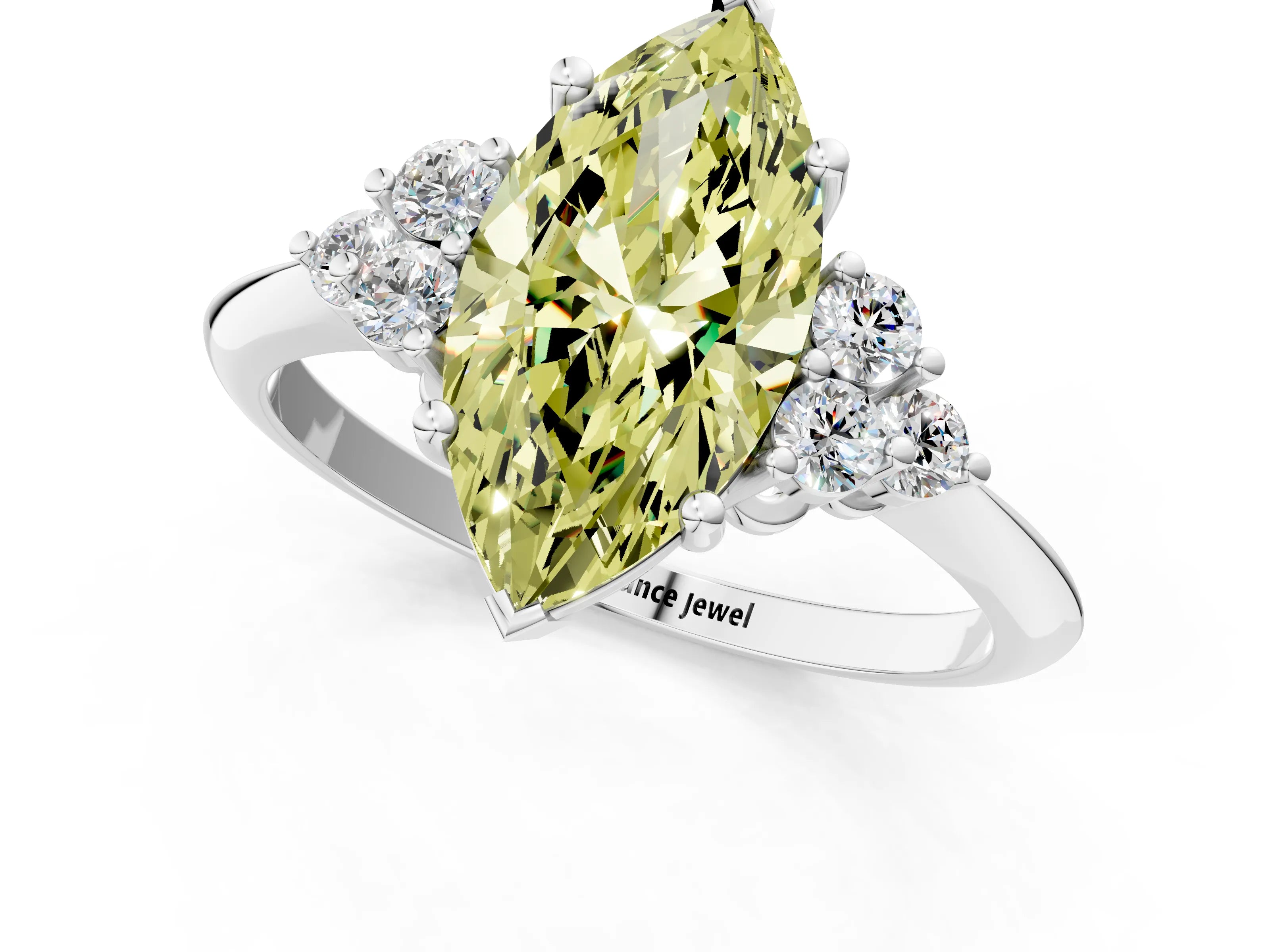 White gold Fancy Yellow Marquise Cut Cut Diamond Cluster Ring with Solitaire Band and Four-Prong Setting_1
