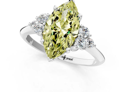 White gold Fancy Yellow Marquise Cut Cut Diamond Cluster Ring with Solitaire Band and Four-Prong Setting_1