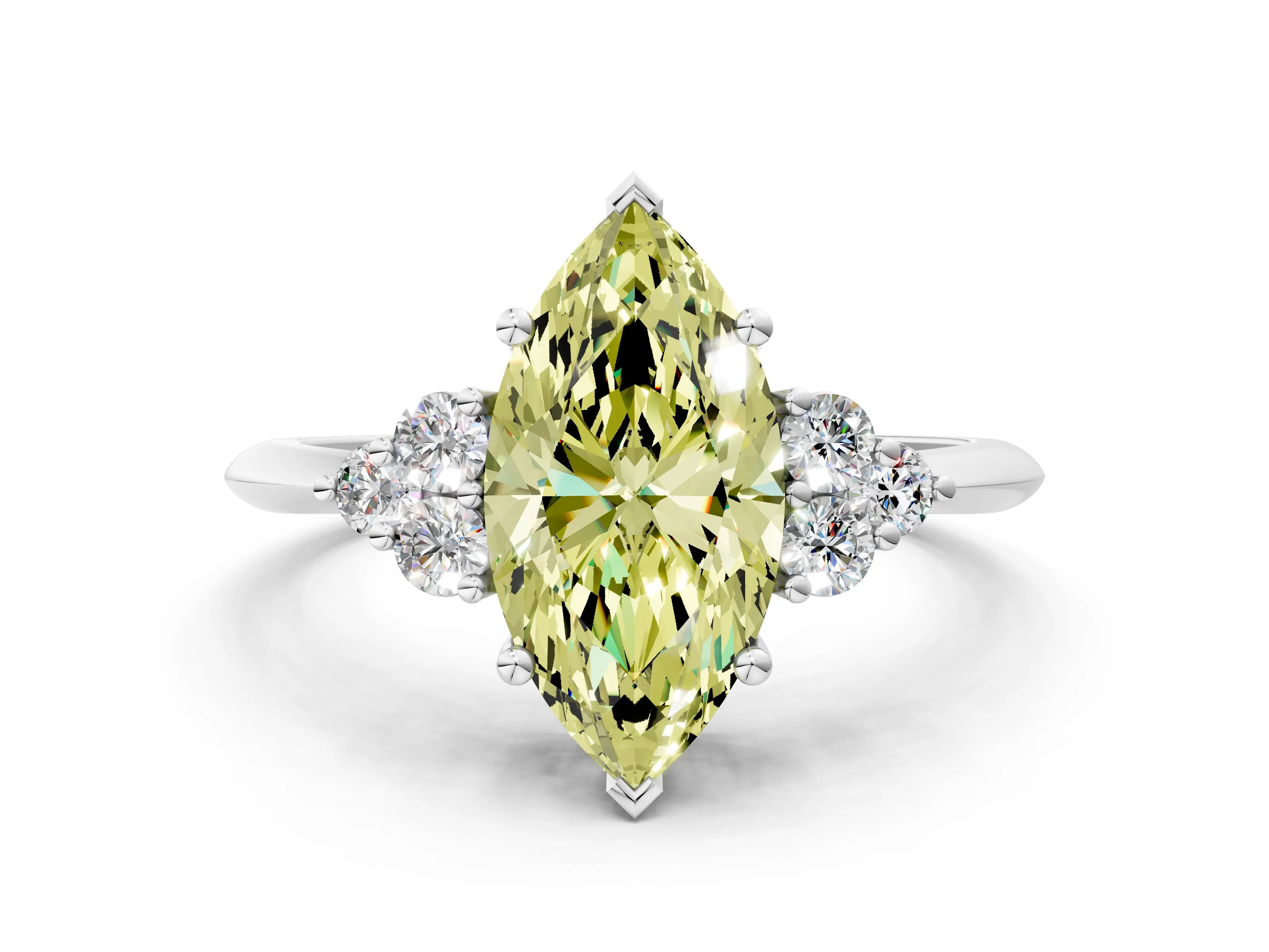White gold Fancy Yellow Marquise Cut Cut Diamond Cluster Ring with Solitaire Band and Four-Prong Setting_36