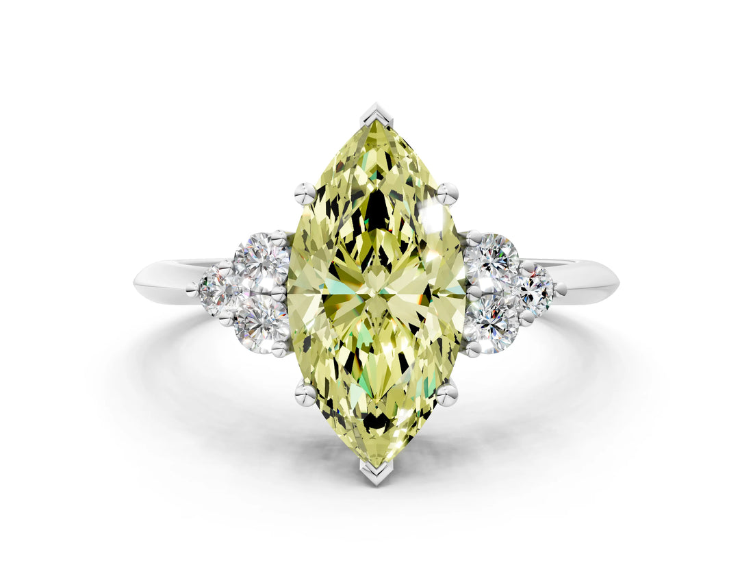 White gold Fancy Yellow Marquise Cut Cut Diamond Cluster Ring with Solitaire Band and Four-Prong Setting_36