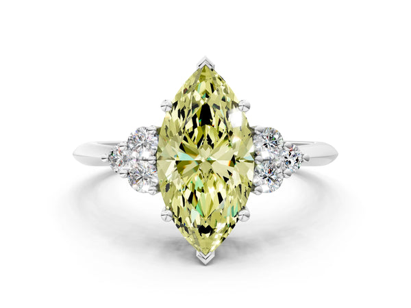 White gold Fancy Yellow Marquise Cut Cut Diamond Cluster Ring with Solitaire Band and Four-Prong Setting