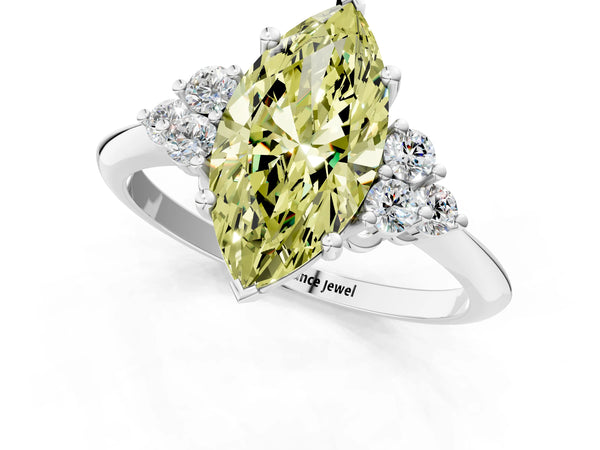 White gold Fancy Yellow Marquise Cut Cut Diamond Cluster Ring with Solitaire Band and Four-Prong Setting