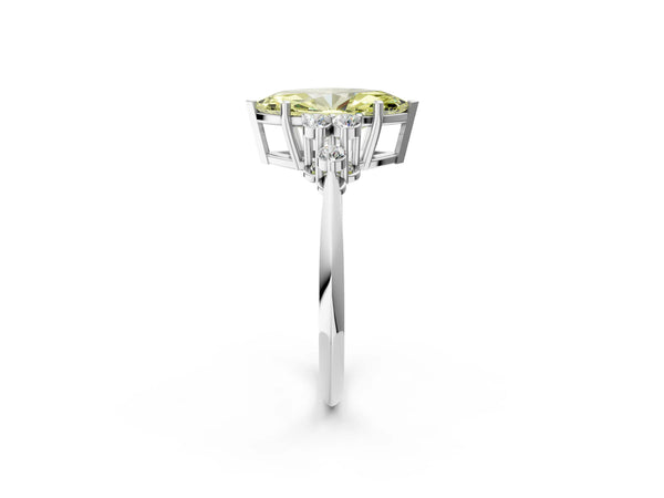 White gold Fancy Yellow Marquise Cut Cut Diamond Cluster Ring with Solitaire Band and Four-Prong Setting