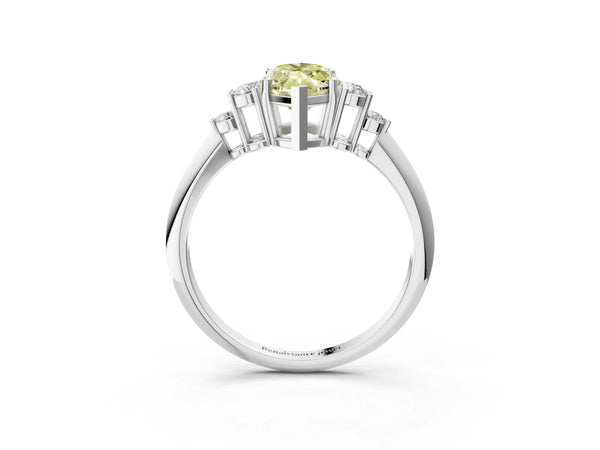 White gold Fancy Yellow Marquise Cut Cut Diamond Cluster Ring with Solitaire Band and Four-Prong Setting