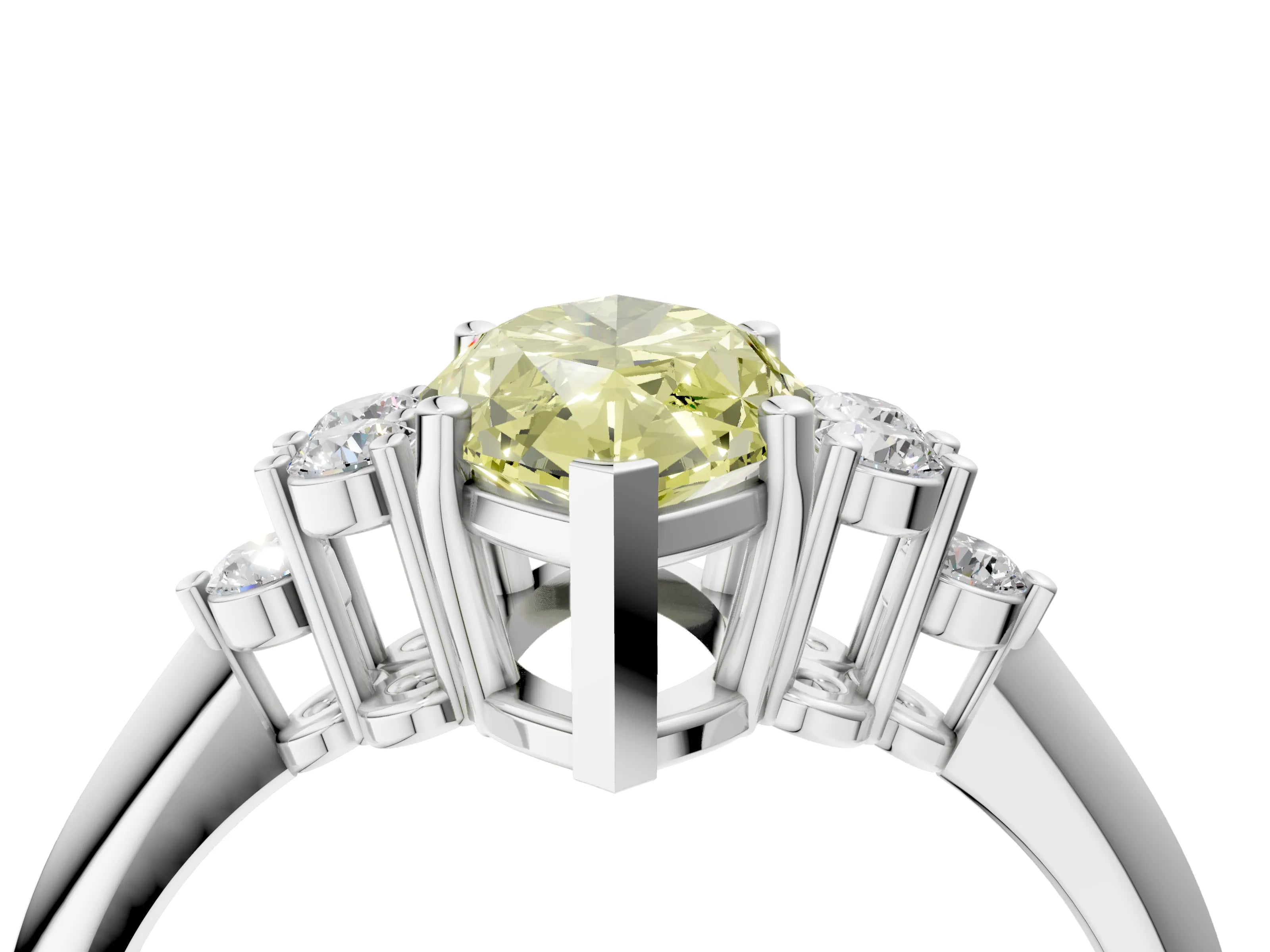 White gold Fancy Yellow Marquise Cut Cut Diamond Cluster Ring with Solitaire Band and Four-Prong Setting_4