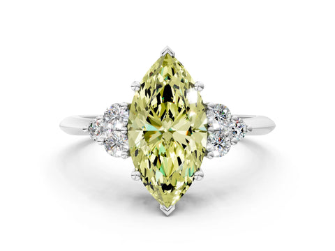 White gold Fancy Yellow Marquise Cut Cut Diamond Cluster Ring with Solitaire Band and Four-Prong Setting