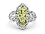 White gold Fancy Yellow Marquise Cut Cut Diamond Halo Engagement Ring with Open Split Pavé Band