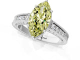 White gold Fancy Yellow Marquise Cut Cut Diamond Milgrain Pave Band Four-Prong Setting Ring_16