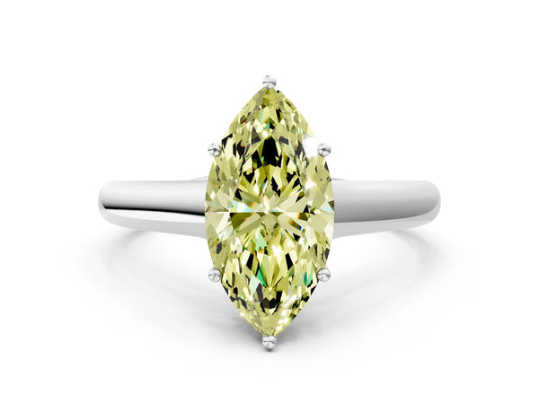 White gold Fancy Yellow Marquise Cut Cut Diamond Solitaire Engagement Ring with Tapered Plain Band and Four-Prong Setting