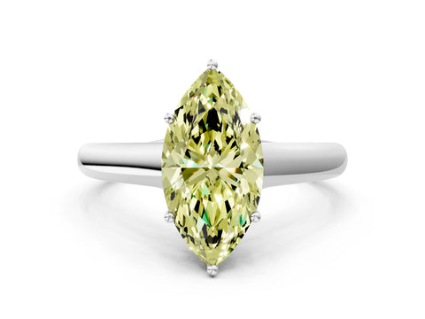 White gold Fancy Yellow Marquise Cut Cut Diamond Solitaire Engagement Ring with Tapered Plain Band and Four-Prong Setting_12