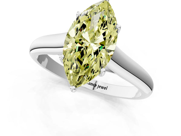 White gold Fancy Yellow Marquise Cut Cut Diamond Solitaire Engagement Ring with Tapered Plain Band and Four-Prong Setting