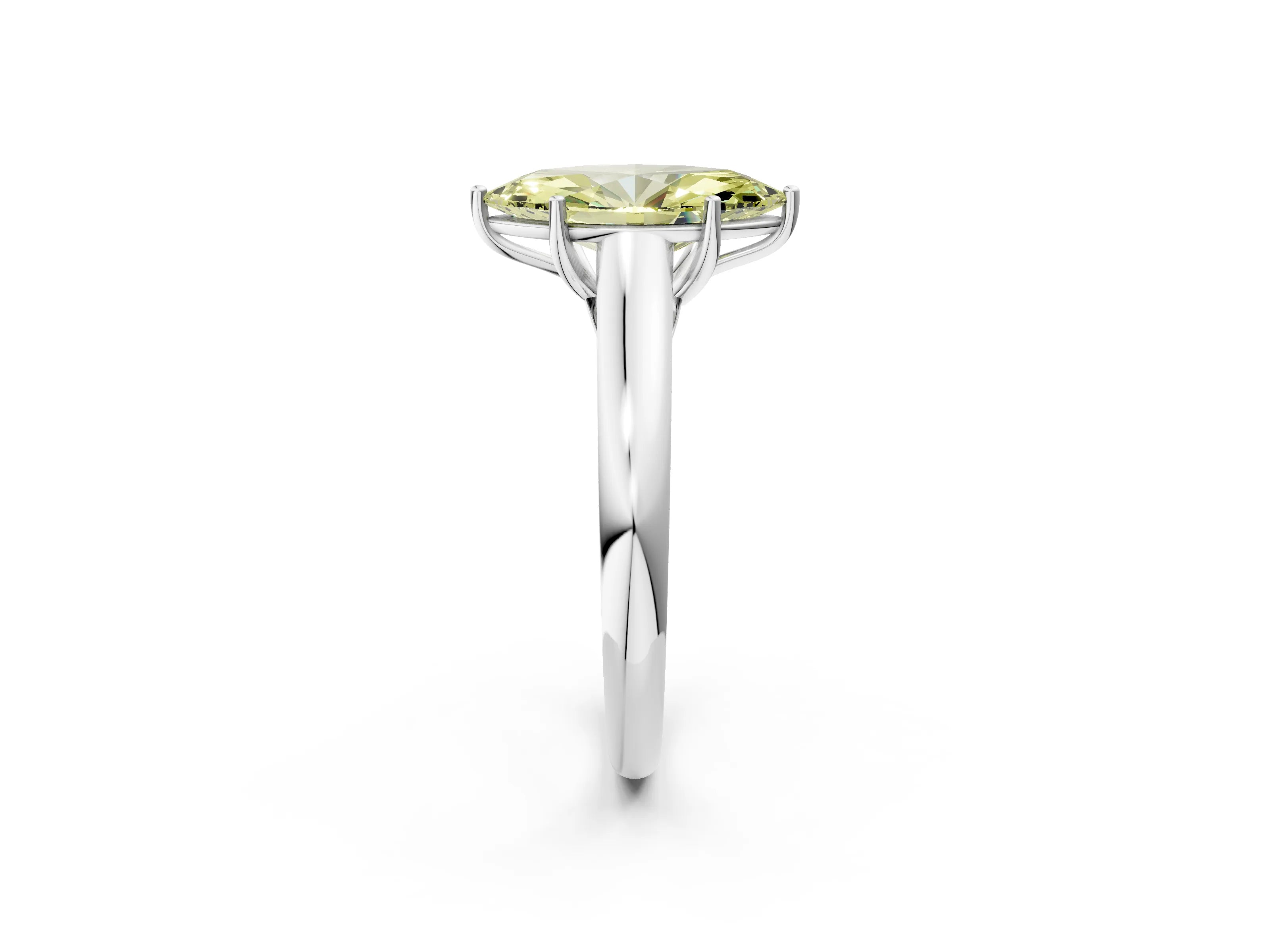 White gold Fancy Yellow Marquise Cut Cut Diamond Solitaire Engagement Ring with Tapered Plain Band and Four-Prong Setting_14