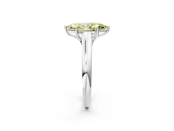 White gold Fancy Yellow Marquise Cut Cut Diamond Solitaire Engagement Ring with Tapered Plain Band and Four-Prong Setting