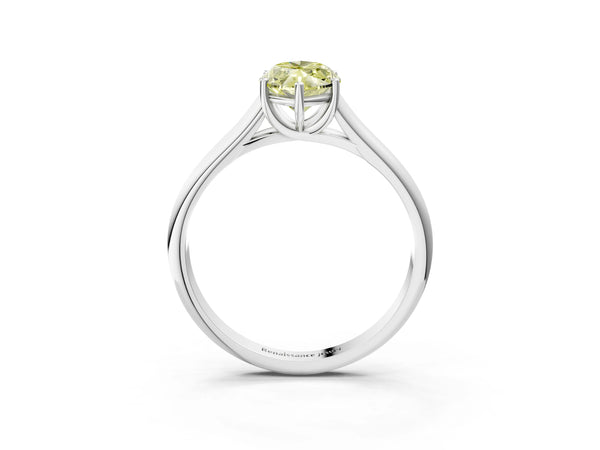 White gold Fancy Yellow Marquise Cut Cut Diamond Solitaire Engagement Ring with Tapered Plain Band and Four-Prong Setting