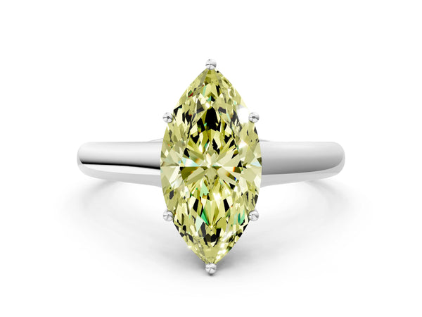 White gold Fancy Yellow Marquise Cut Cut Diamond Solitaire Engagement Ring with Tapered Plain Band and Four-Prong Setting