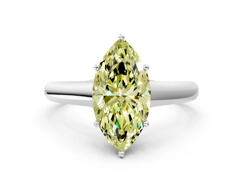 White gold Fancy Yellow Marquise Cut Cut Diamond Solitaire Engagement Ring with Tapered Plain Band and Four-Prong Setting