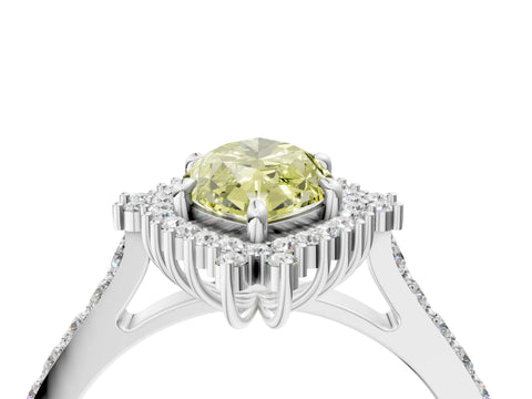 White gold Fancy Yellow Marquise Cut Cut Diamond Sunburst Halo Engagement Ring with Pavé Band_22