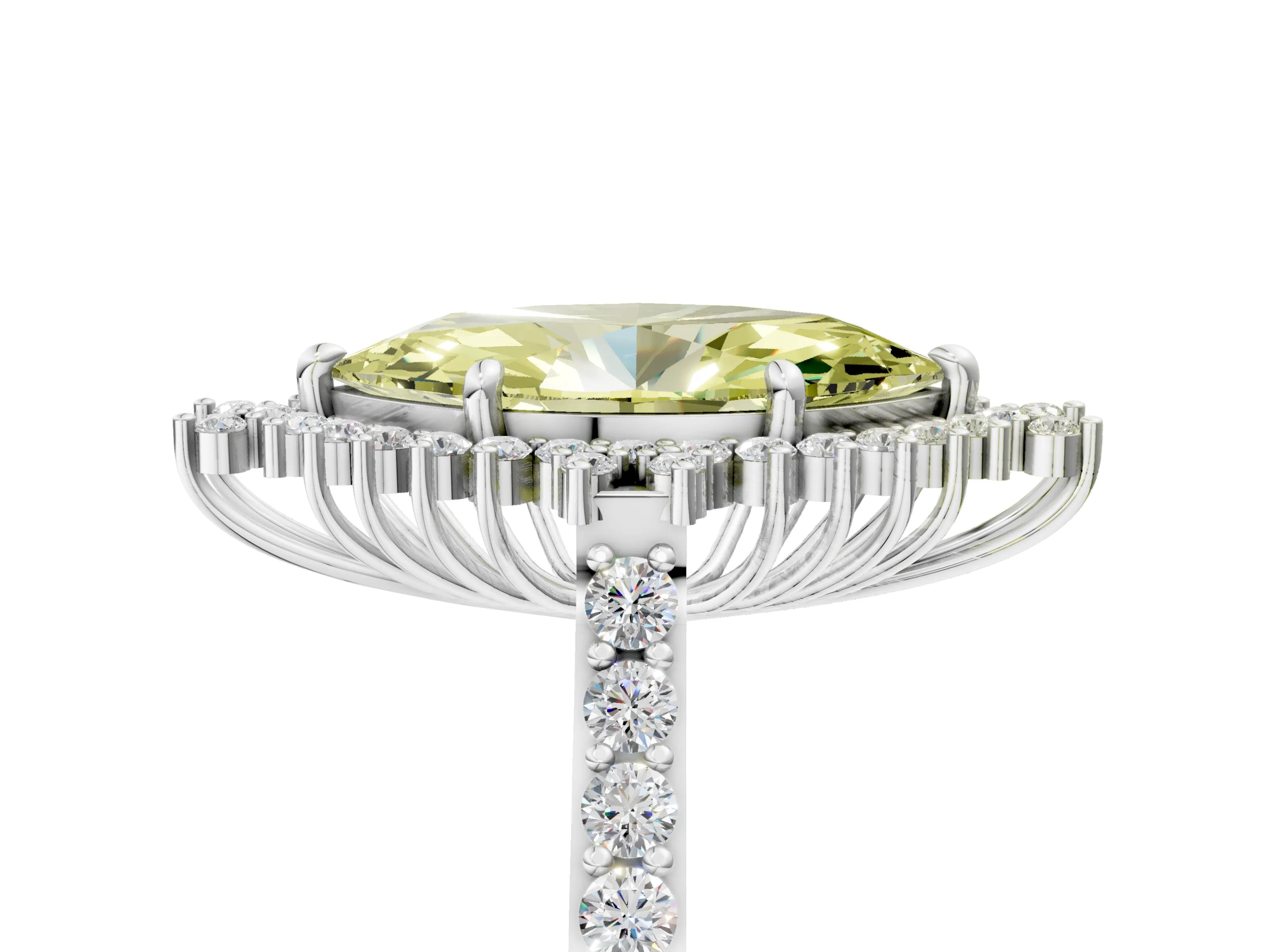 White gold Fancy Yellow Marquise Cut Cut Diamond Sunburst Halo Engagement Ring with Pavé Band_23