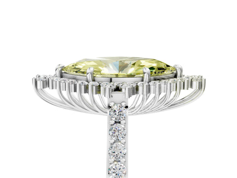 White gold Fancy Yellow Marquise Cut Cut Diamond Sunburst Halo Engagement Ring with Pavé Band_23
