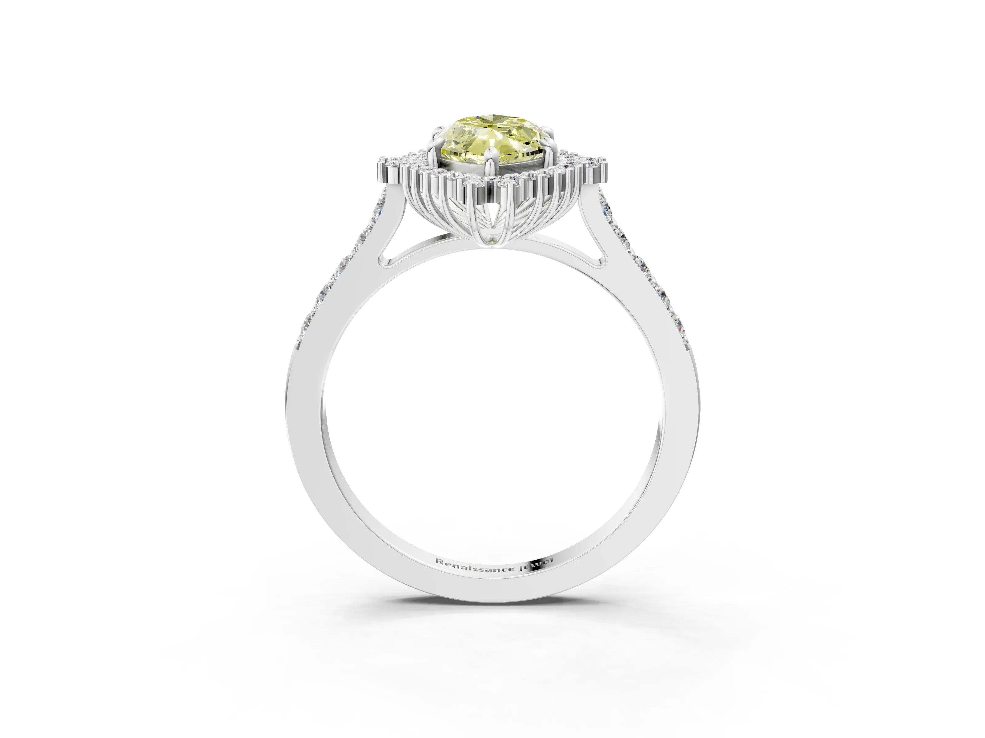 White gold Fancy Yellow Marquise Cut Cut Diamond Sunburst Halo Engagement Ring with Pavé Band_24