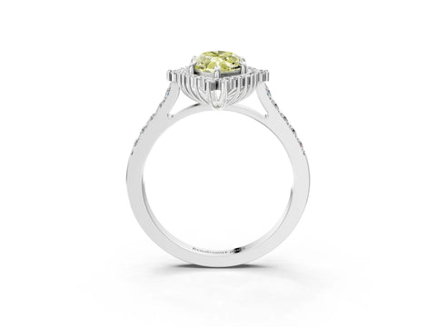 White gold Fancy Yellow Marquise Cut Cut Diamond Sunburst Halo Engagement Ring with Pavé Band_24