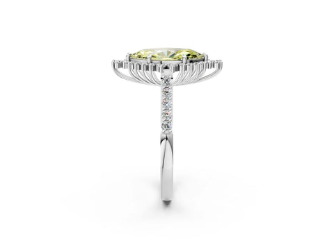 White gold Fancy Yellow Marquise Cut Cut Diamond Sunburst Halo Engagement Ring with Pavé Band_2
