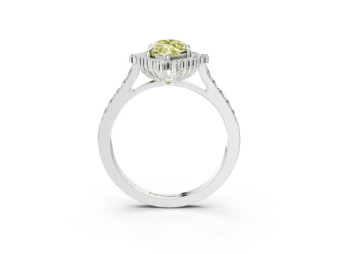 White gold Fancy Yellow Marquise Cut Cut Diamond Sunburst Halo Engagement Ring with Pavé Band_36