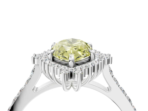 White gold Fancy Yellow Marquise Cut Cut Diamond Sunburst Halo Engagement Ring with Pavé Band_37