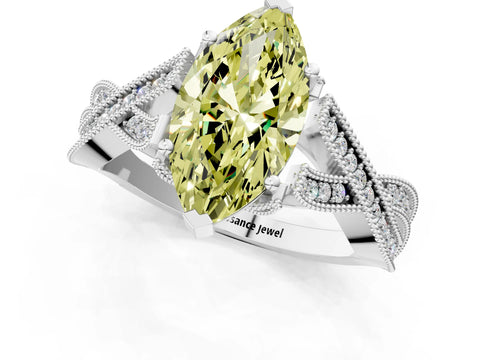 White gold Fancy Yellow Marquise Cut Cut Diamond Twisted Band with Milgrain Pave Setting and Four-Prong Setting_13
