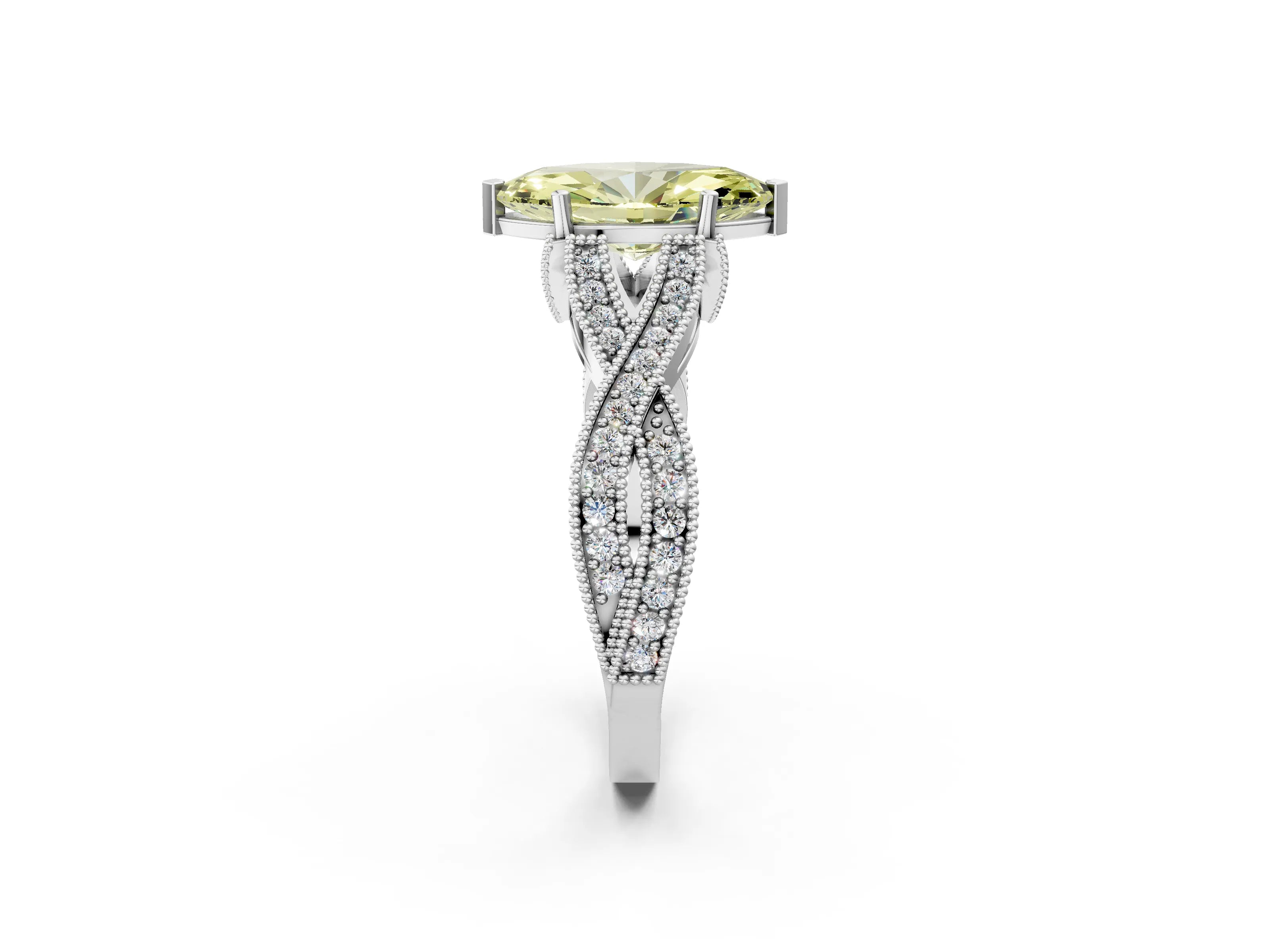 White gold Fancy Yellow Marquise Cut Cut Diamond Twisted Band with Milgrain Pave Setting and Four-Prong Setting_14
