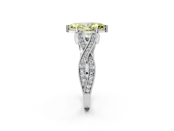Platinum Fancy Yellow Marquise Cut Cut Diamond Twisted Band with Milgrain Pave Setting and Four-Prong Setting