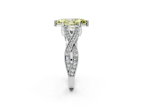 White gold Fancy Yellow Marquise Cut Cut Diamond Twisted Band with Milgrain Pave Setting and Four-Prong Setting_2