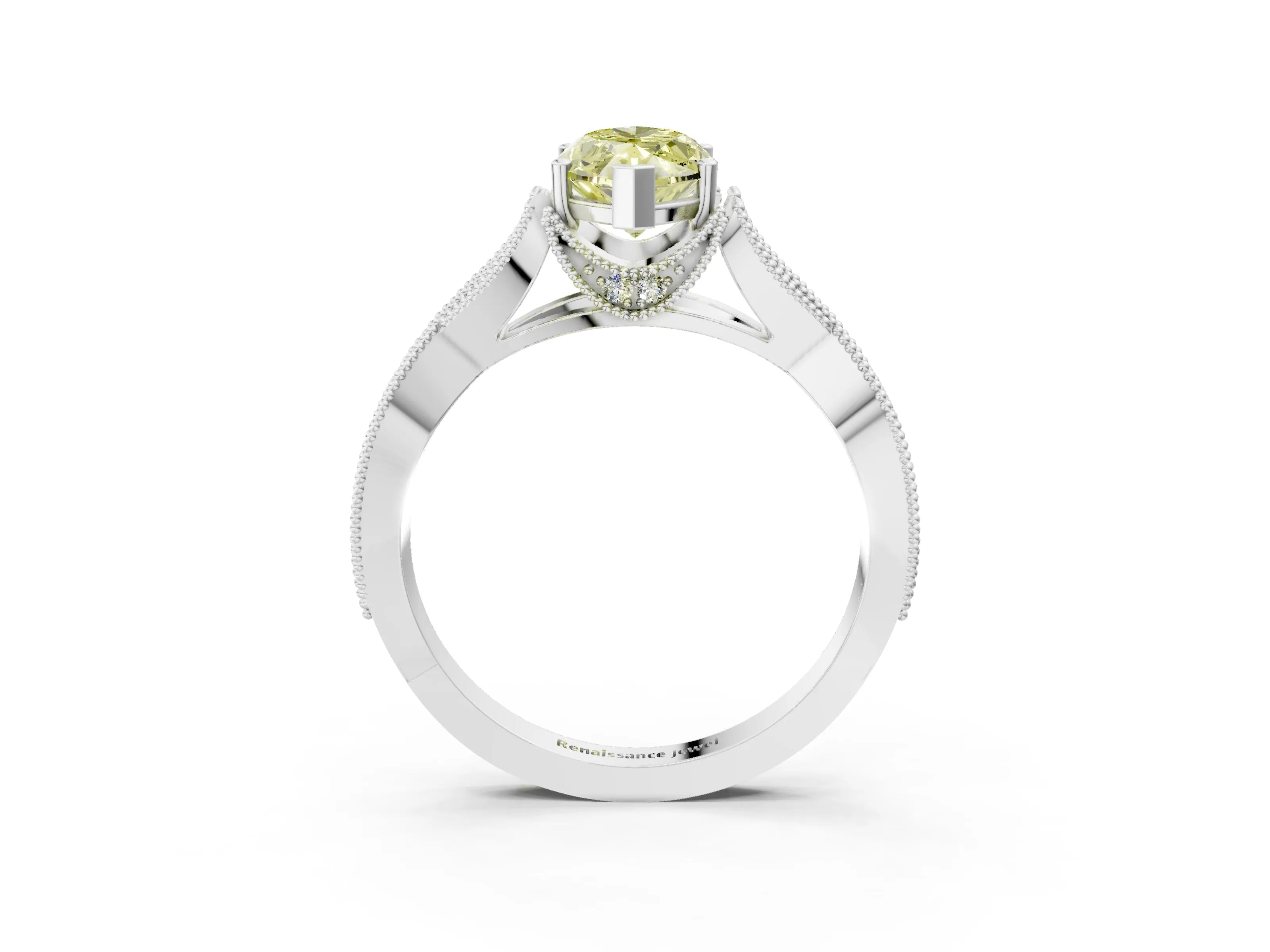 White gold Fancy Yellow Marquise Cut Cut Diamond Twisted Band with Milgrain Pave Setting and Four-Prong Setting_3